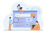 Image 78: People using search box for query, engine giving result. Vector illustration for SEO work, SERP, online promotion, content marketing concept